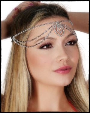 71177 - Three row rhinestone with heart headpiece-Silver