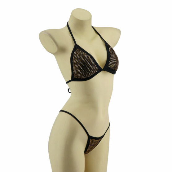 C1030 - Rhinestone embellished 2 pc set-Black/gold - Image 2