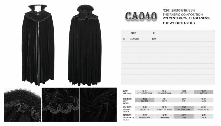 CA040 - High velvet trim collar cloak - Image 4