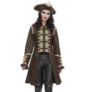 CT230 - PU brown leather with beige lace trim waistcoat