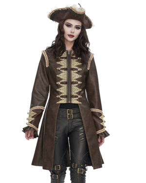 CT230 - PU brown leather with beige lace trim waistcoat