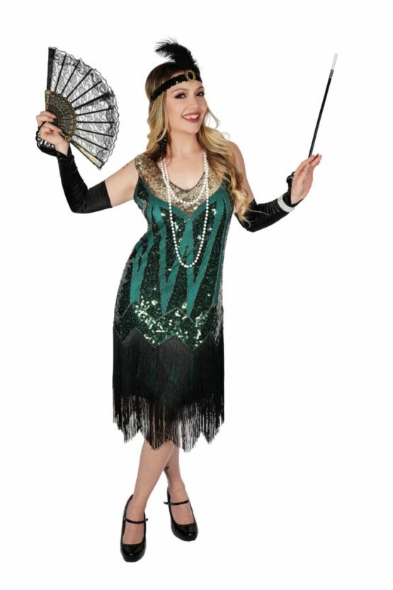 2471 - Green and Gold beaded fringe dress - Image 3