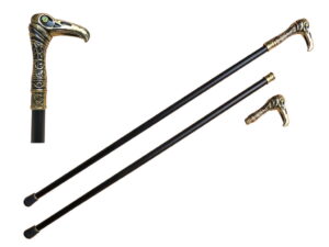 T28241-1 - 37" Green Eye Vulture Skull walking cane w/gold zinc handle