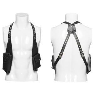WS614 - Faux leather punk strap bag vest-Black