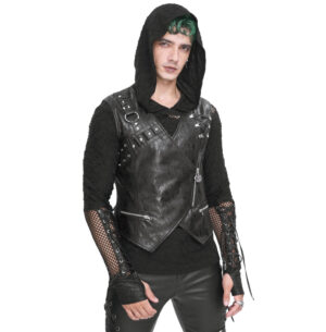 WT080 - Punk PU leather vest with zipper closure