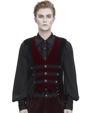 WT7902 - Chenille Red and Black Colorblock Vest with Lace Trim-2XL