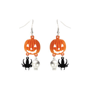 25778 - Pumpkin Skull Spider Earrings