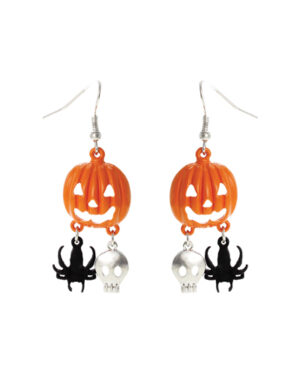 25778 - Pumpkin Skull Spider Earrings