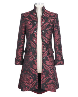 CT23302 - Red Brocade military style coat