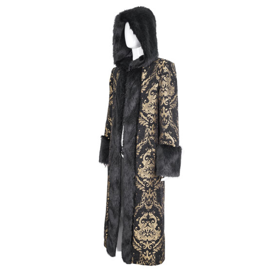 CT23401 - Fur trim Brocade hooded coat - Image 3