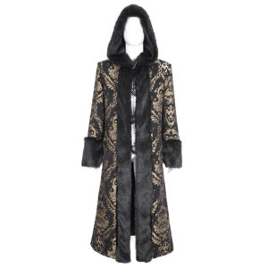 CT23401 - Fur trim Brocade hooded coat