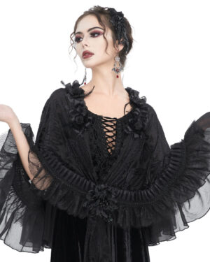 ECA015 - Lace embroidered shawl with rose ornament
