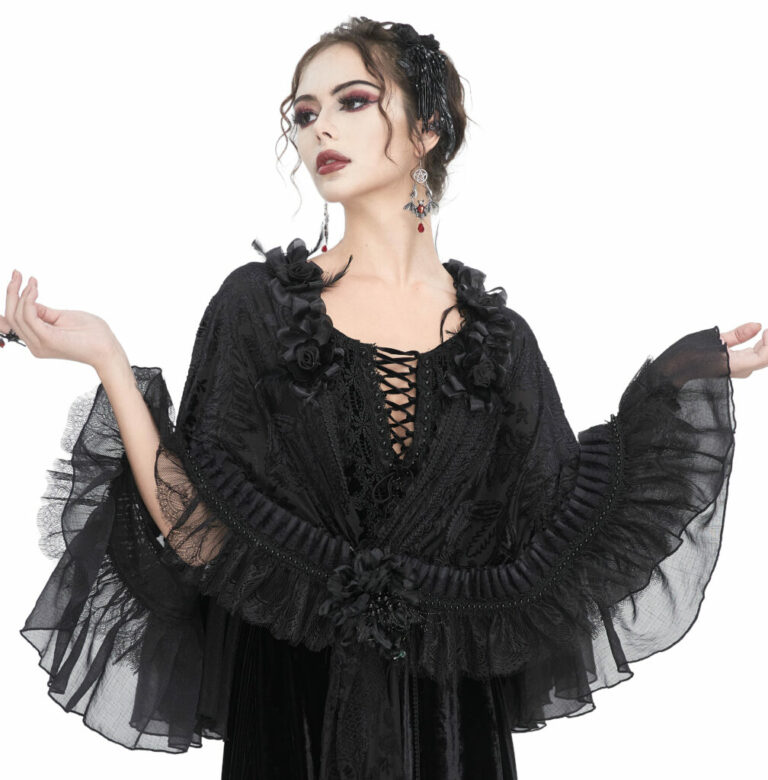 ECA015 - Lace embroidered shawl with rose ornament