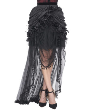ESKT049 - Ruche maxi skirt with flower ornament and sheer mesh