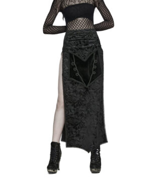WQ679 - Goth printed split skirt-Black
