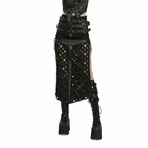 WQ687 - Punk cross hollowed slit skirt-Black