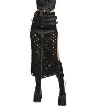 WQ687 - Punk cross hollowed slit skirt-Black