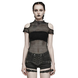 WT865 - Punk fishnet mesh short sleeve t-shirt-black