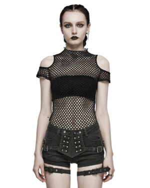 WT865 - Punk fishnet mesh short sleeve t-shirt-black