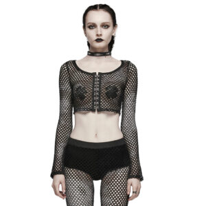 WT869 - Punk Tie dye mesh long sleeve t-shirt