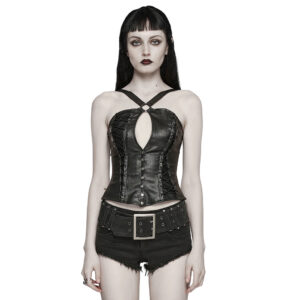 WY1534 - Sexy leatherette asymmetrical corset top