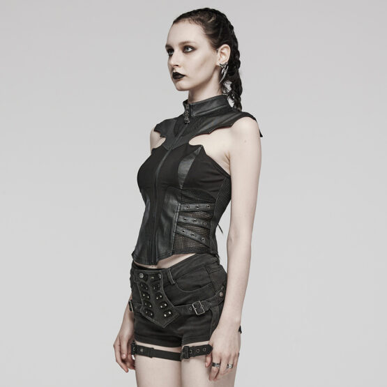 WY1582 - Hollow carved bat wing vest-Black - Image 4