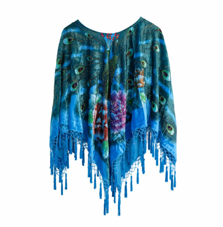 1725 - Velvet Peacock Poncho with beads, Black - Image 2