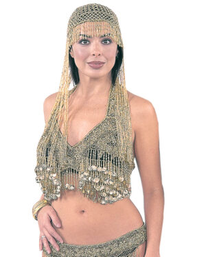 2141 - Glass Beaded Bra - Gold on black fabric