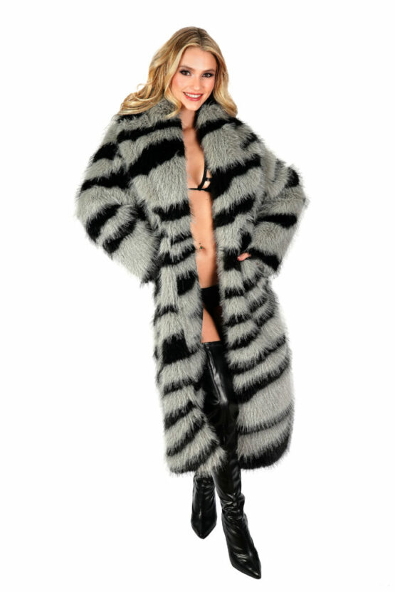 2655 - Grey and black zebra print long coat - Image 3