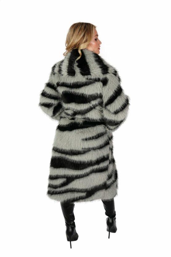2655 - Grey and black zebra print long coat - Image 2