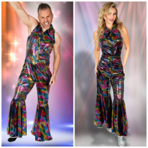 4263 - Rainbow Shiny disco flare jumpsuit