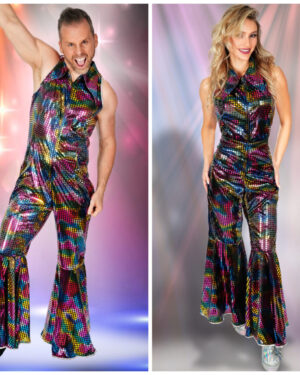 4263 - Rainbow Shiny disco flare jumpsuit
