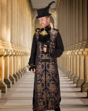 CT7404 - Gothic Damask Military Waistcoat - Blue