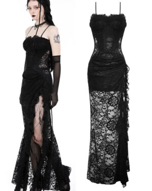 DW935 - Gothic lace see through sexy waist maxi dress
