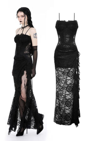 DW935 - Gothic lace see through sexy waist maxi dress