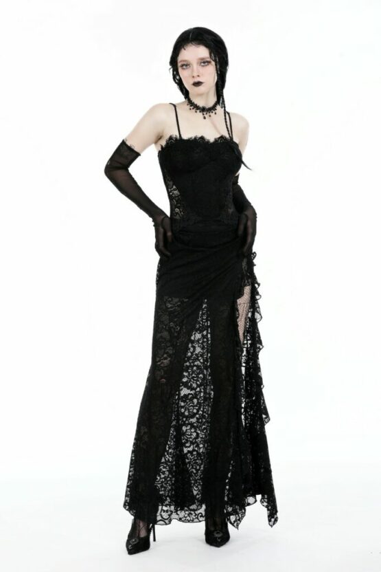 DW935 - Gothic lace see through sexy waist maxi dress - Image 3