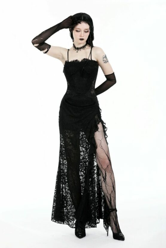 DW935 - Gothic lace see through sexy waist maxi dress - Image 4