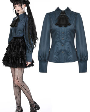 IW106 - Blue doll ruffle neck blouse