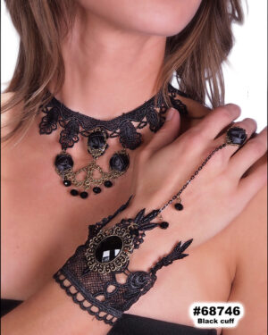 68746 - Victorian Black Lace Slave Bracelet w/ Pendant