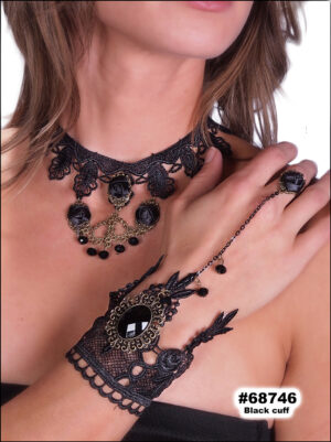 68746 - Victorian Black Lace Slave Bracelet w/ Pendant