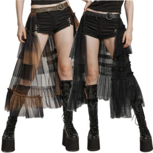 WQ704 - Gradient mesh layered skirt-Black