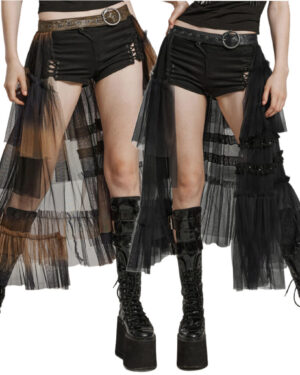 WQ704 - Gradient mesh layered skirt-Black