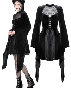 DW891 - Spider web bell sleeve velvet dress
