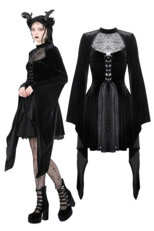 DW891 - Spider web bell sleeve velvet dress
