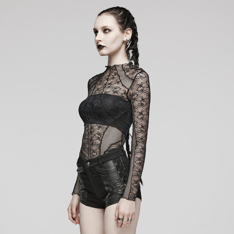 WT882 - Spliced spider mesh mock neck t-shirt - Image 3