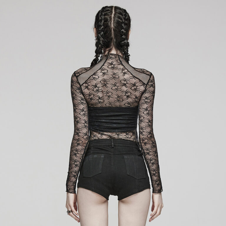 WT882 - Spliced spider mesh mock neck t-shirt - Image 4