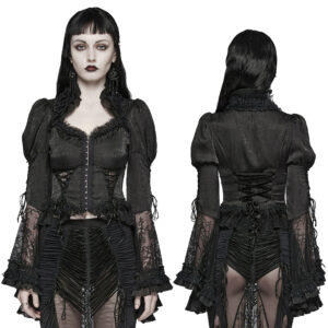 WY1589 - Goth palace style top with bubble sleeves-Black