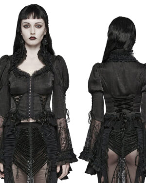 WY1589 - Goth palace style top with bubble sleeves-Black