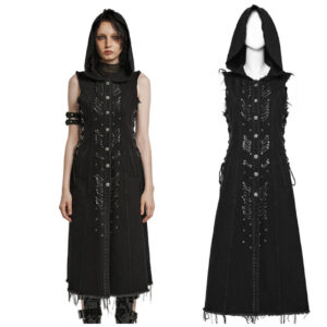 WY1574 - Punk decayed long vest-Black