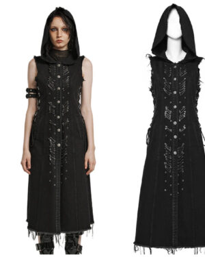 WY1574 - Punk decayed long vest-Black